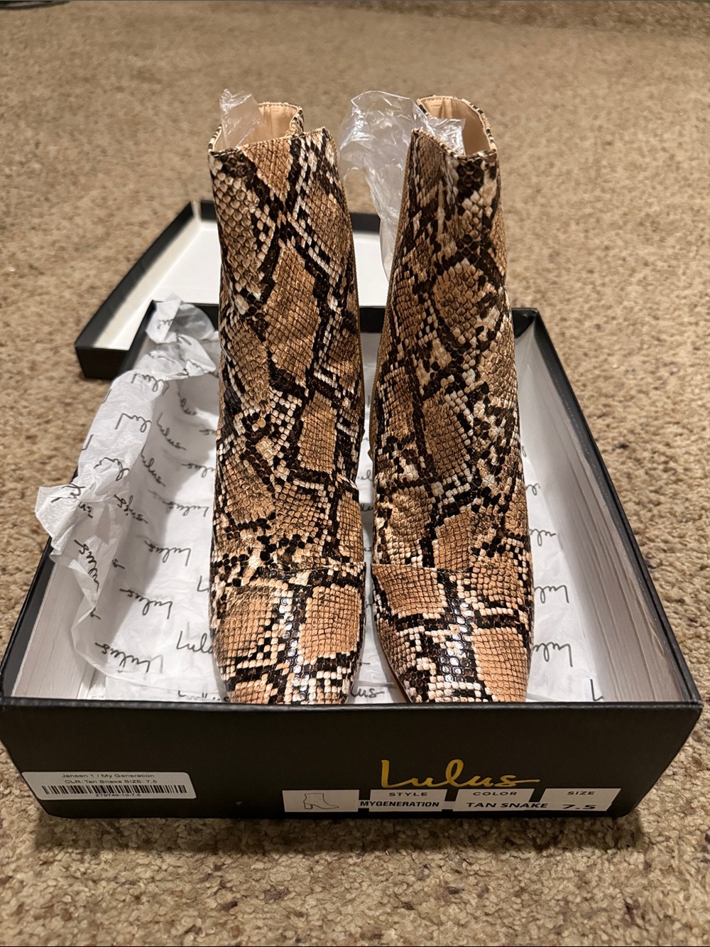 Lulus My Generation Tan Snake High Heel Mid-calf Boots Beige - Size 7.5 - Picture 4 of 6
